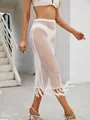 Women's sexy white crochet fishnet midi skirt with tassel fringe for summer beach wear - S / Bottoms / White
