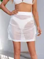 Trendy sexy white crochet mesh mini skirt with drawstring sides for summer beach cover-up - S / Bottoms / White