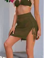 Sexy olive green hollow-out mesh mini skirt with adjustable drawstring side slit for women - S / Bottoms / Dark Green