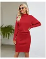 Elegant red high-neck knitted two-piece set for women featuring a fine ribbed texture - L / Red