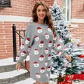 Vestido de punto gris de Navidad para mujer con motivos de Papá Noel en estilo festivo - S / Tops / Gris
