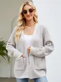 Cozy women's grey chunky waffle knit longline open front cardigan with pockets - S / Tops / Gray