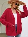 Stylish oversized red waffle knit cardigan sweater for women, perfect for autumn and winter - S / Tops / Red