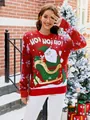Festive women's red knit sweater featuring embroidered Santa Claus and sleigh motif - S / Tops / Red