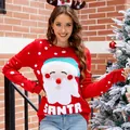 Festive red Christmas sweater with Santa Claus and letter embroidery - S / Tops / Red Christmas Sweater