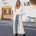 Elegant long lapel knitted cardigan sweater in white color for autumn and winter wear - S / White