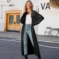 Elegant black long knit cardigan with lapel collar for autumn winter street style - S / Black