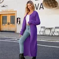 Casual oversized long purple knit cardigan with stylish lapel collar for women - S / Purple