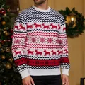 Classic festive red and white Christmas knit sweater with reindeer and snowflake patterns - S / Tops / White (Men)