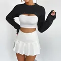 Sexy black long sleeve ribbed knit ultra-short shrug top with distressed hollow out design - XL / Tops / Black