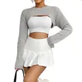 Grey super short knit shrug bolero for women featuring a trendy distressed hem design - S / Tops / Gray
