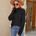Elegant black turtleneck cable-knit sweater for women, perfect for autumn and winter wear - S / Tops / Black