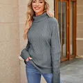 Elegant women's gray turtleneck cable-knit sweater for stylish autumn and winter outfits - S / Tops / Gray