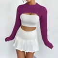 Trendy purple super short long sleeve knitted shrug sweater for women sexy niche design style - S / Tops / Purple