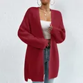 Elegante cardigan lungo oversize bordeaux in maglia spessa per la stagione autunnale - Borgogna