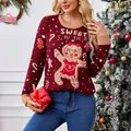 Dames bordeauxrode kersttrui met peperkoekman en Sweet Christmas-tekst - S / Tops / Wijnrood met LED Verlichting