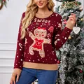 Feestelijke rode kersttrui voor dames met een schattig gemberkoekmeisje ontwerp - S / Tops / Wijnrode Kersttrui
