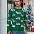 Men's festive green Christmas sweater featuring an all-over white sheep jacquard knit pattern - S / Tops / Green (Sheep) (3831)