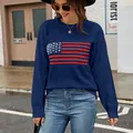 Navy blue crew neck knit sweater with American flag pattern for Independence Day. - S / Tops / Navy Blue