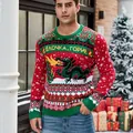 Festive men's Christmas sweater with red dragon jacquard and holiday knit patterns - S / Tops / Red (Dragon) (3831)