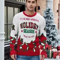 Festive men's holiday season knit sweater with red star patterns and white background - S / Tops / White (Star) (3831)