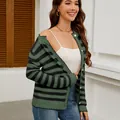 Chaqueta de punto a rayas para mujer con botones, moda otoño invierno 2024 - S / Tops / Rayas Verdes y Negras