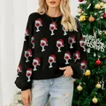 Black Christmas knit sweater with glitter motifs and bubble sleeves. - S / Top (A1272) / Black