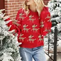 Festlicher roter Weihnachtspullover mit süßem Rentier-Jacquard und lockerer Passform - S / Oberteile / Rot
