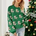 Damen Weihnachtsstrickpullover in Grün mit festlichem Rentier-Jacquard-Muster - S / Oberteile / Grün