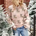 Eleganter rosa Weihnachts-Damenpullover mit einem süßen Rentier-Jacquard-Muster - S / Oberteile / Rosa