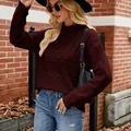 Fashionable wine red cable-knit long sleeve pullover sweater for casual autumn outings - S / Tops / Dark Wine Red