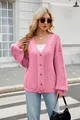 Casual pink V-neck cable knit cardigan sweater with balloon sleeves for autumn - S / Tops / Pink