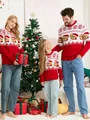 Suéteres navideños rojos familiares con jacquard de oso y copos de nieve - Mujeres S / Tops / Rojo
