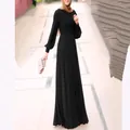 Full-length elegant black maxi dress featuring modest design and pleated puffy sleeves - S / Top And Bottom / Black