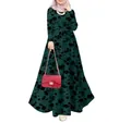 Robe longue vintage à fleurs vert foncé avec manches longues et une ceinture assortie - Vert Foncé