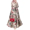 Elegant long sleeve O-neck maxi dress featuring a vintage floral print and belt - S / Magenta