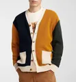 Premium men's color-block V-neck knitted cardigan in vibrant yellow and forest green tones - Tops / M / Color Block