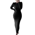 Elegant black long sleeve cable-knit bodycon sweater dress for women, flattering maxi length - S / Top And Bottom / Black