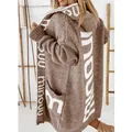 Detailed view of the back of a brown long hooded cardigan with letter pattern - S / Tops / Dark Brown