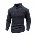 Detail of men's navy blue shawl collar knit sweater with chunky basketweave texture - S / Tops / Black