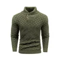 Detailed view of a men's army green shawl collar sweater with basketweave knit texture - S / Tops / Army Green