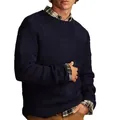Close-up detail of navy blue checkered knit texture on a men's crewneck sweater - M / Tops / Navy Blue (BK0069)