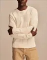 Detailed studio shot of a men's cream checkered knit sweater featuring retro patterns - M / Tops / Beige (BK0069)