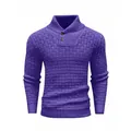 Close-up of purple men's knit sweater with basket-weave texture and shawl collar. - S / Tops / Purple