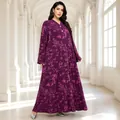 Ethnic loose floral print V-neck maxi dress in deep purple finish - 0XL / Top And Bottom / Purple