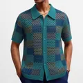 Gebreid poloshirt voor heren met gehaakt ruitpatroon in blauw voor de zomervakantie. - M / Tops / Groen