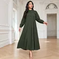 Plus size olive green modest maxi dress with long sleeves and pocket details - 2XL / Top And Bottom / Green