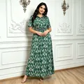Elegant green and white geometric print maxi dress with twist waist for women - 0XL / Top And Bottom / Green