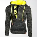 Sudadera de punto gris para hombre con forro amarillo neón y media cremallera moderna - 3XL / Tops / Negro Amarillo