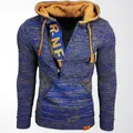 Sudadera de punto azul y naranja para hombre con media cremallera y bolsillo canguro - 3XL / Tops / Azul